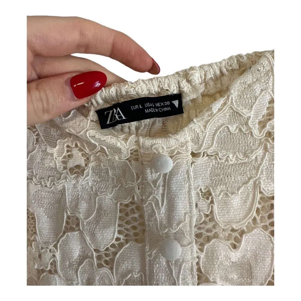 Zara Cream Lace See Through Crop Tank Size Large - Image 3