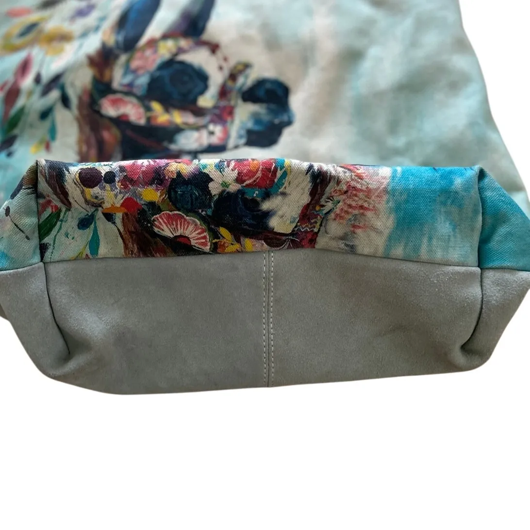 Starla Hoffman Anthropologie Miss Albright Watercolor Llama & Leather Tote Bag Blue - Image 7