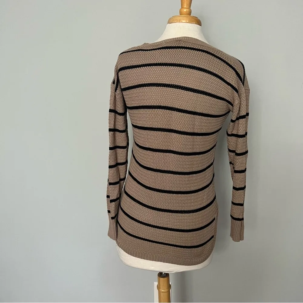 Papermoon Tan Black Striped Knit Crewneck Pullover Sweater Size S - Image 6