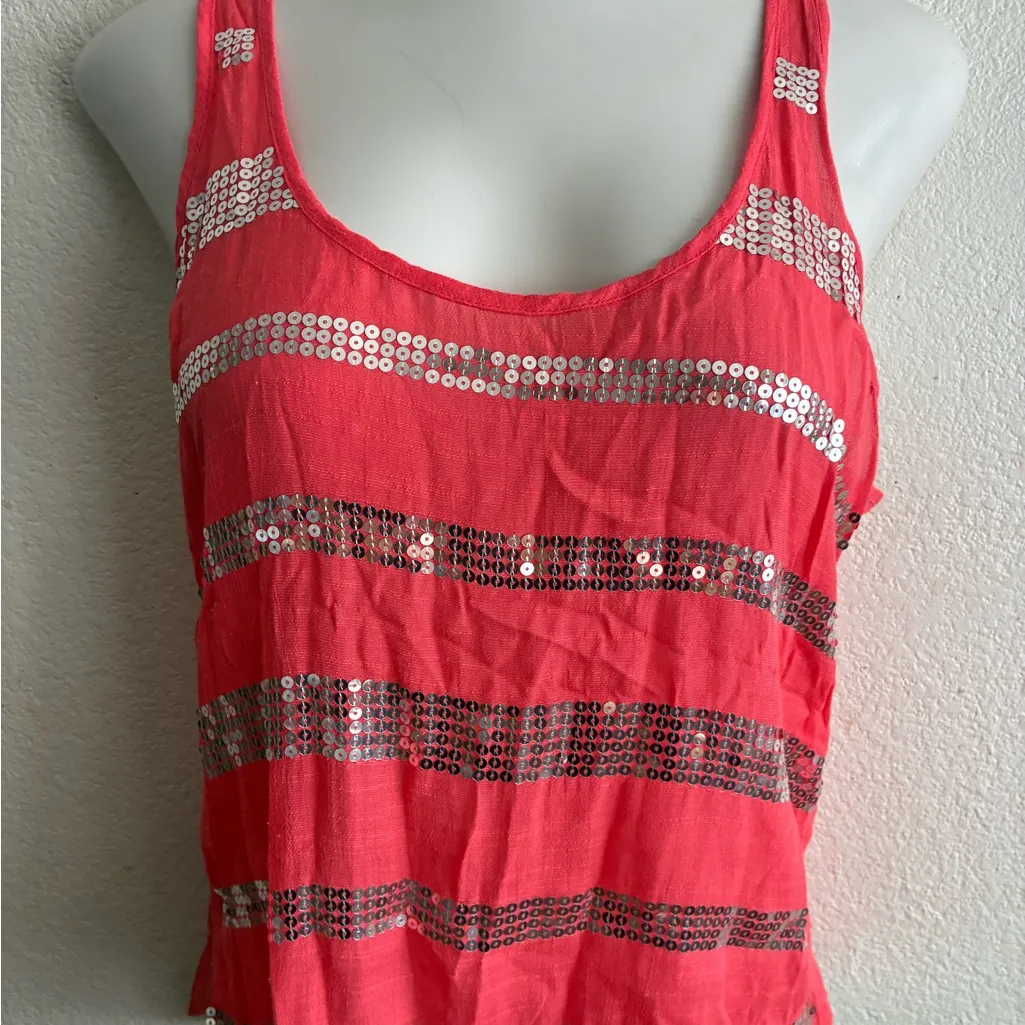 BEBE Y2K Coral Silver Sequin Tank Top M - Image 3