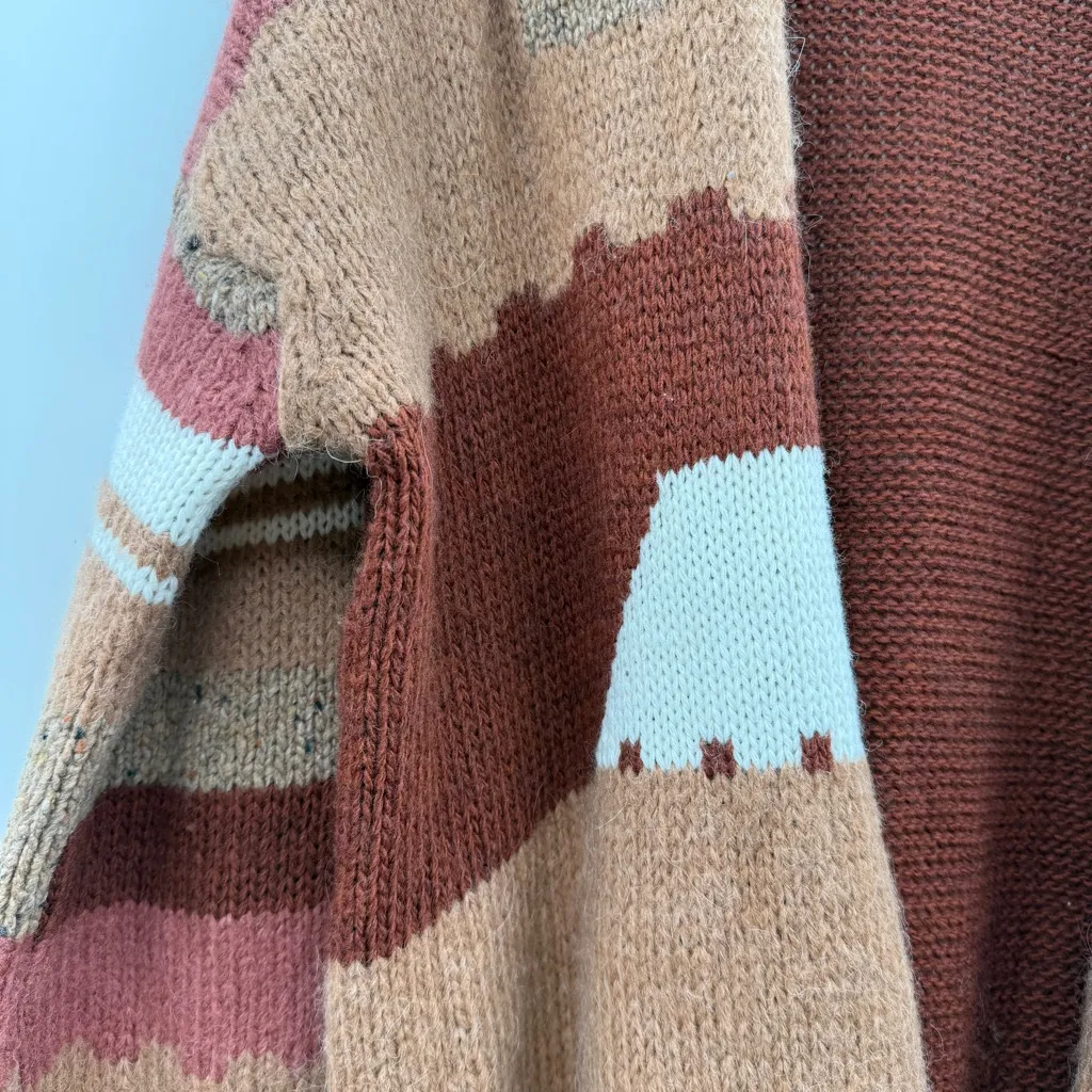Elsamanda Wool Blend Cardigan Women’s Size Small Chunky Knit Earth Tones Italy Brown - Image 5