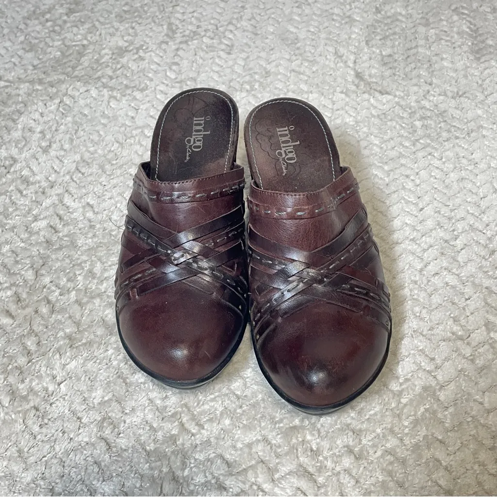 Clarks Indigo by‎  Women's Brown Leather Mule Clogs Size 6.5 - Image 2