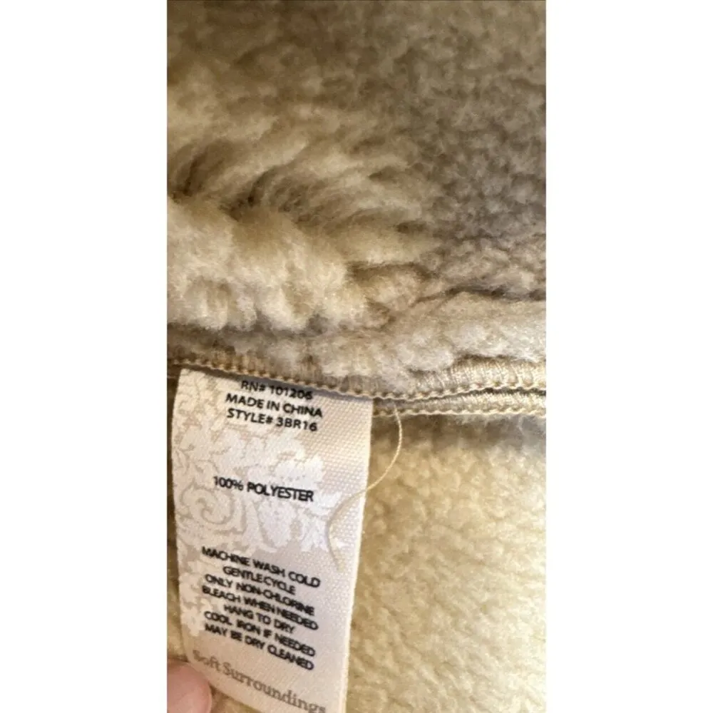 Soft Surroundings Misha Faux Vegan Suede Shearling Jacquard Coat Petite Medium - Image 7