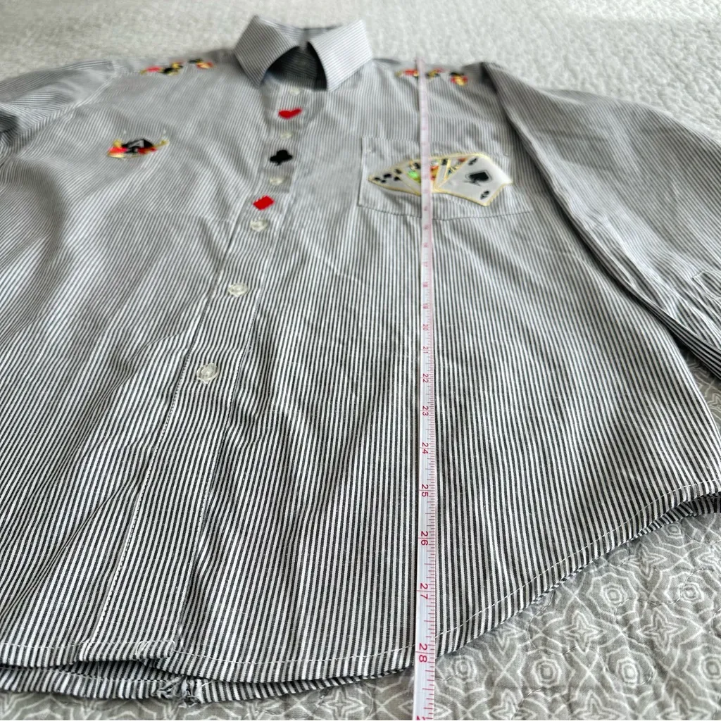 Vintage Fabrizio by Afiva Playing Cards Pinstriped Button Down Shirt Size S Gray - Image 12
