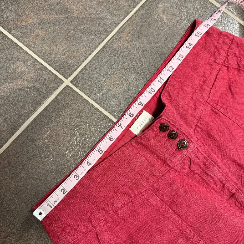 NEW Poetry Heavy Linen Straight Leg Trousers Pants Cranberry Red US 12 NWT $188 - Image 13