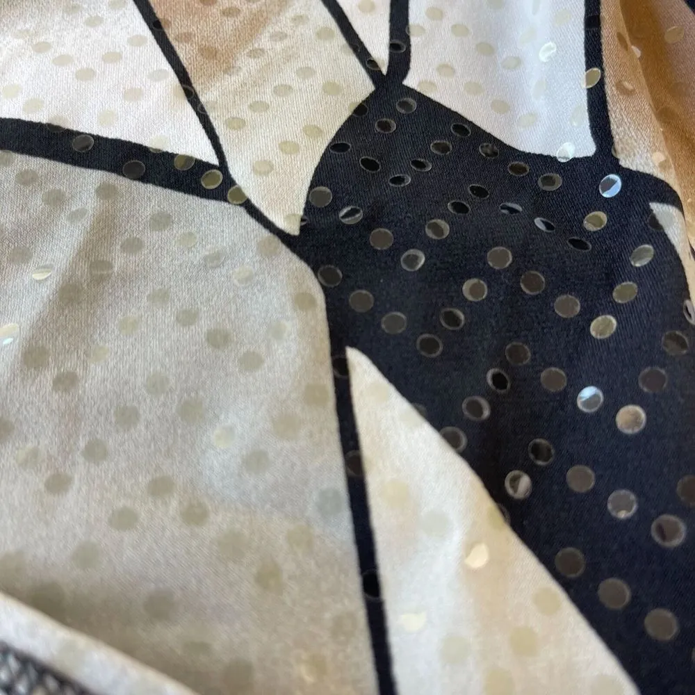 Vintage MSK Sequin Blouse Womens M Black Beige Asymmetrical Artsy Unique 90s Y2k Size M - Image 9