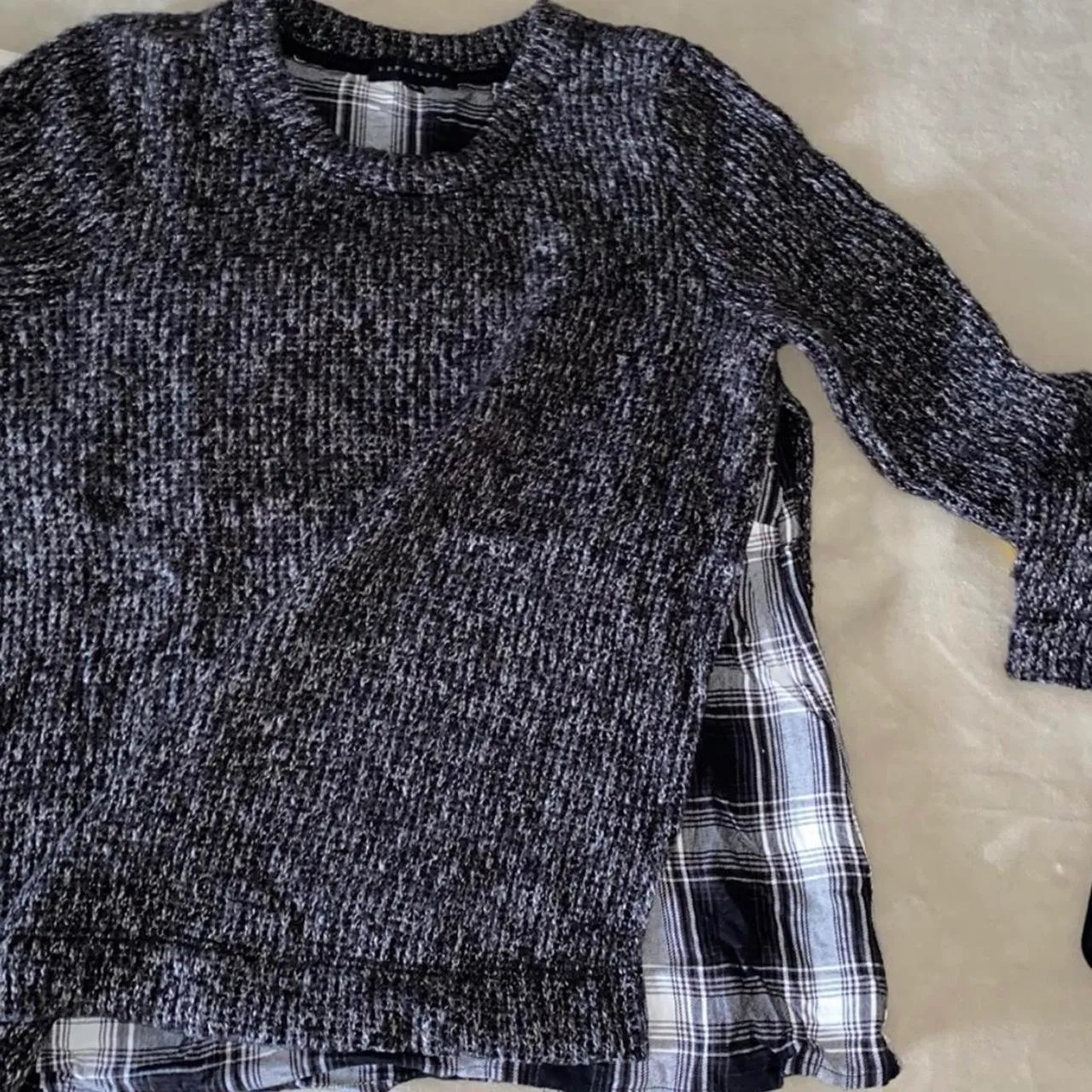 Sanctuary  Knit Sweater With Plaid Underlay - Image 5