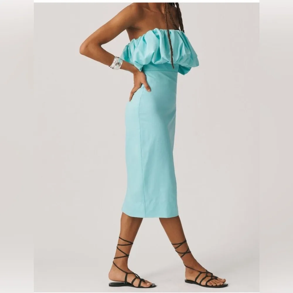 Anthropologie Let Me Be Slim Bubble Top Dress in Hawaiian Blue Size Medium - Image 3