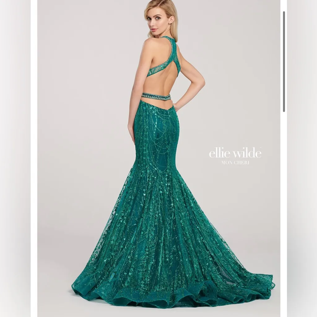 Ellie Wilde Teal Sequin Prom Dress - Image 5