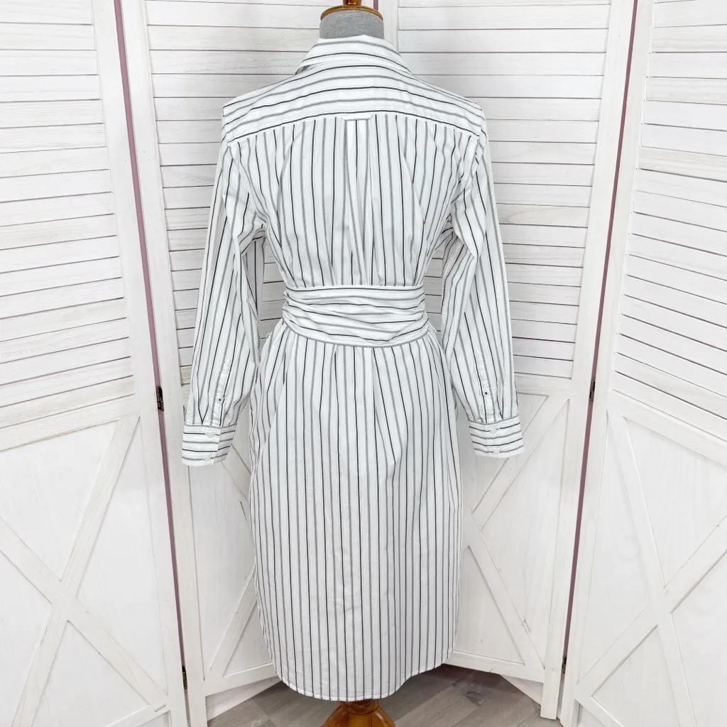 J. Crew Classic Fit Striped Cotton‎ Poplin Belted Shirt Dress White Black 10 - Image 4