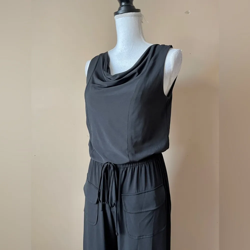 VINCE CAMUTO | Black Draped Neck Wide Leg Sleeveless Jumpsuit Sz S - Image 5