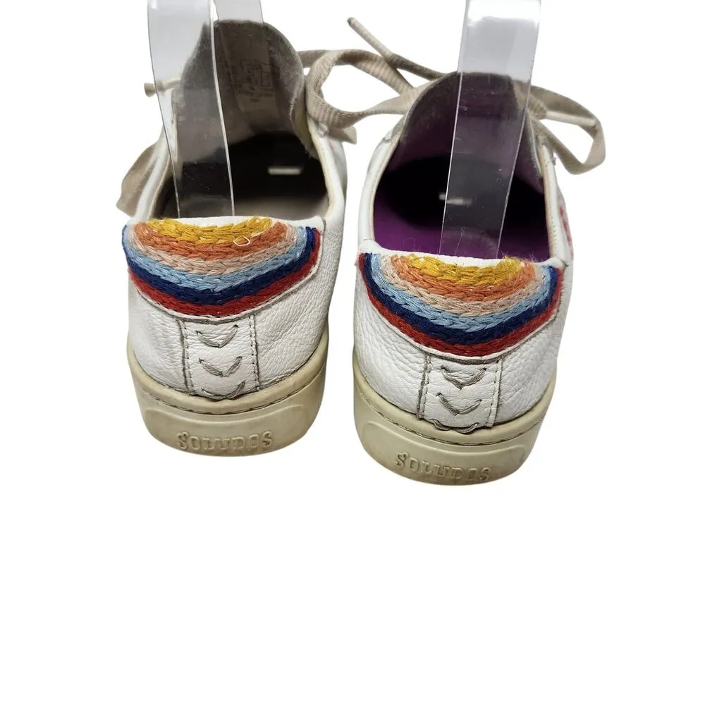 Soludos Retro Stripe Sneakers Low Top Shoes Embroidered Leather White Size US 8 - Image 7