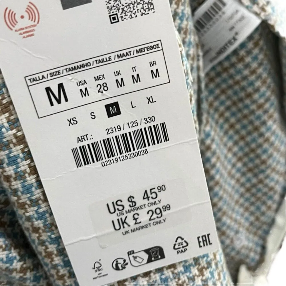 Zara Plaid Box Pleated Skort Skirt Herringbone Hi Waist Women’s Size M New - Image 10