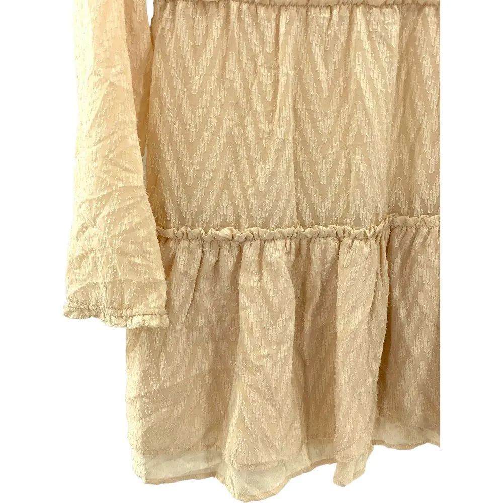 New H&M Divided Cream Tiered‎ Lines Long Sleeve Mini Dress 8 Boho Flowy Festival - Image 2