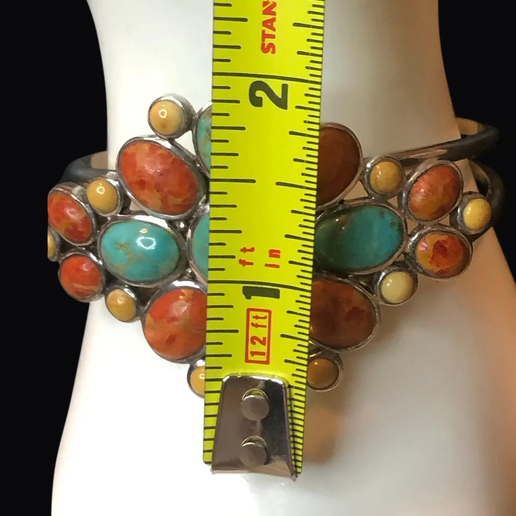 BARSE Sterling Silver Turquoise Spiny Oyster Coral Mosaic Inlay Cuff Bracelet Blue - Image 9