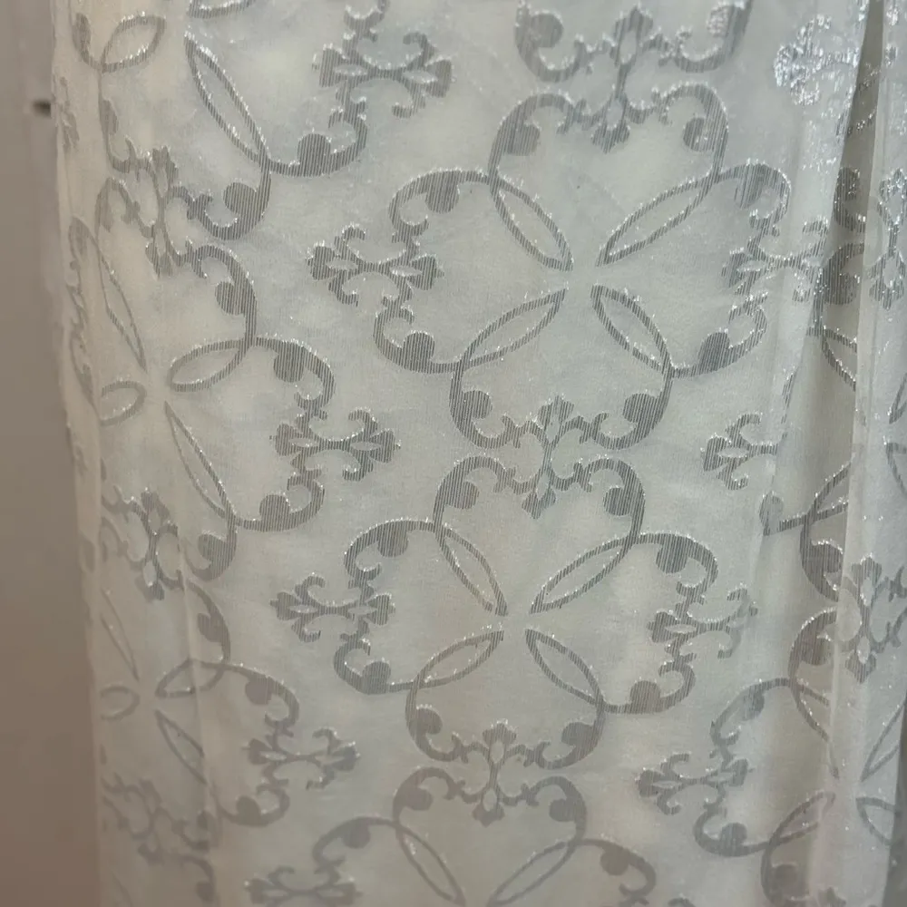 Nicole Miller Silk One Shoulder Dress Maxi 10 Long Foil Silver White Gown Size 2 - Image 9