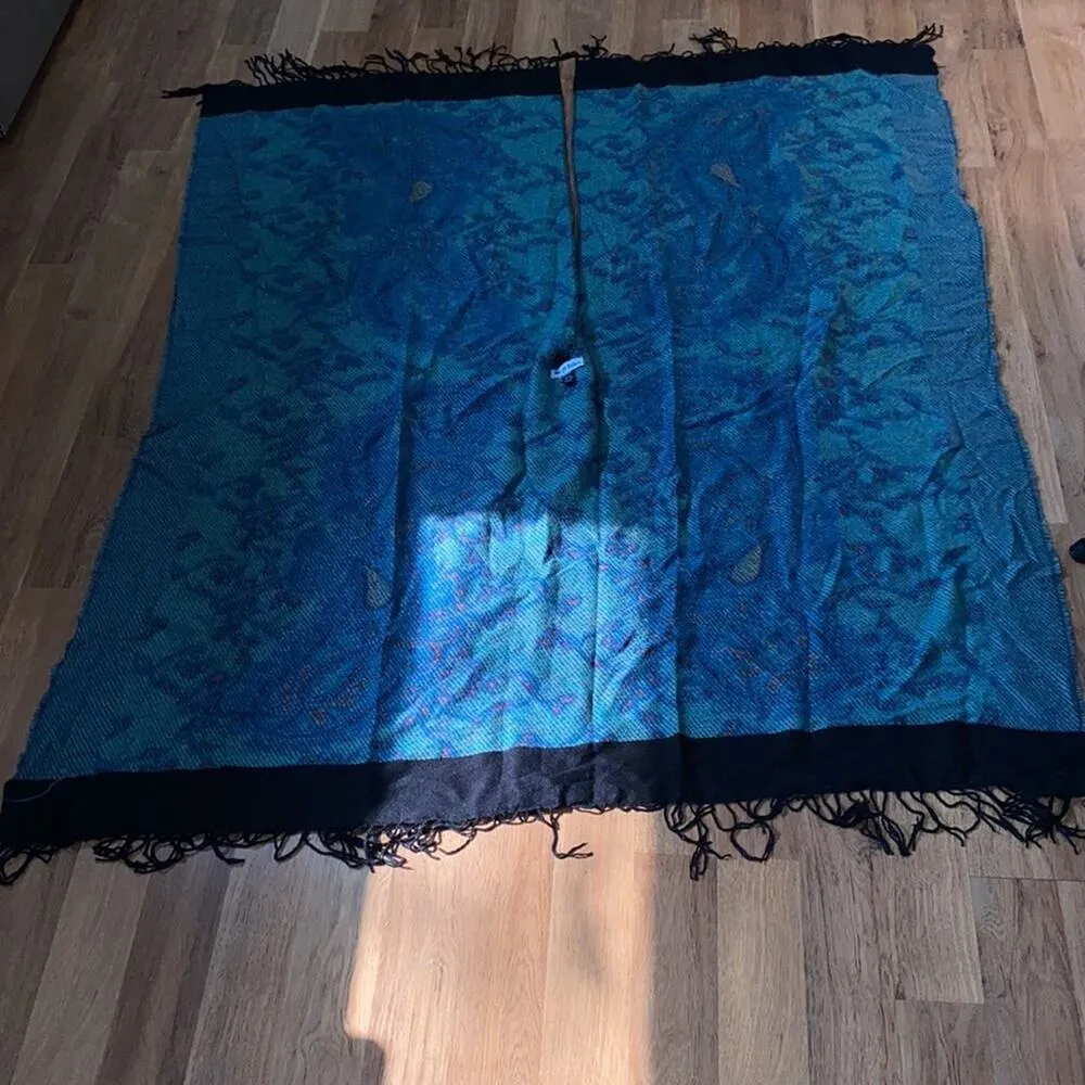 29 Palms Fringed Wrapped Shrug Scarf Shawl w/ Green & Blue Paisley Leafy EUC OS Size undefined - Image 8
