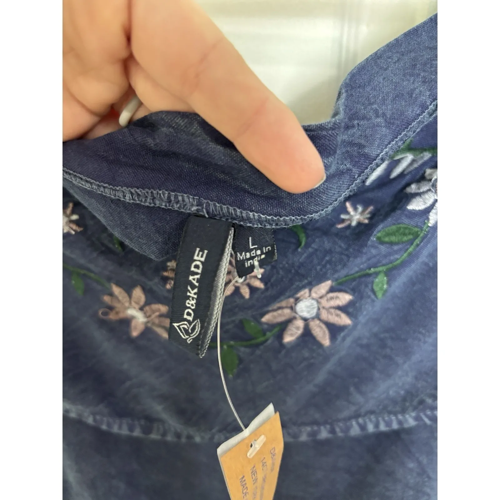 NWT Denim Chambray Floral Embroidered Dress Size Large Western Rodeo Boho Blue - Image 8