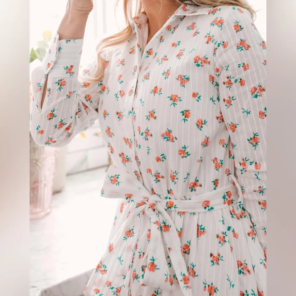 NWT Ivy City Co Lola Long Sleeve Midi Dress Pink Roses Floral Size Medium White - Image 2