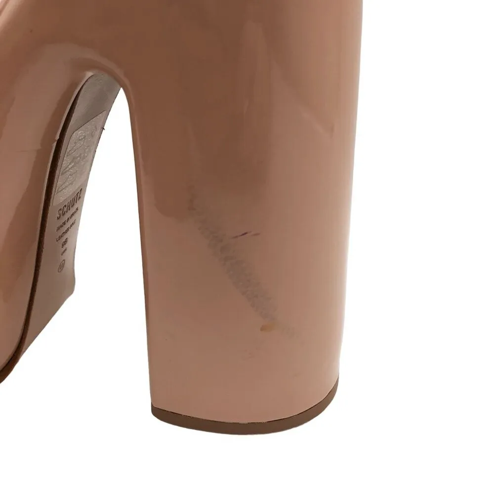 SCHUTZ Pattie Patent Leather Sandal Platform Block Heel Ankle Strap Beige Nude 9 - Image 9