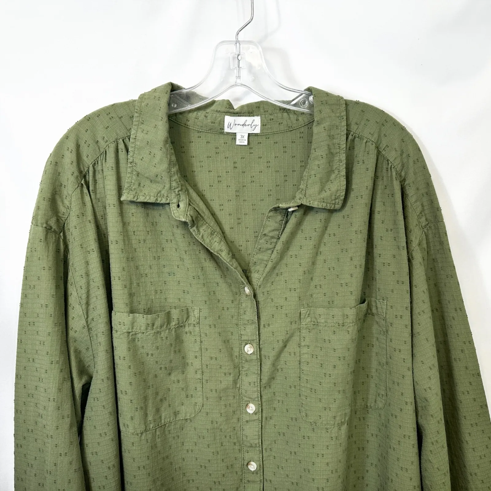 Wonderly Plus Size 3X Shirt Dress Mini Green Ruffle Hem Peasant Cottagecore 1378 - Image 7