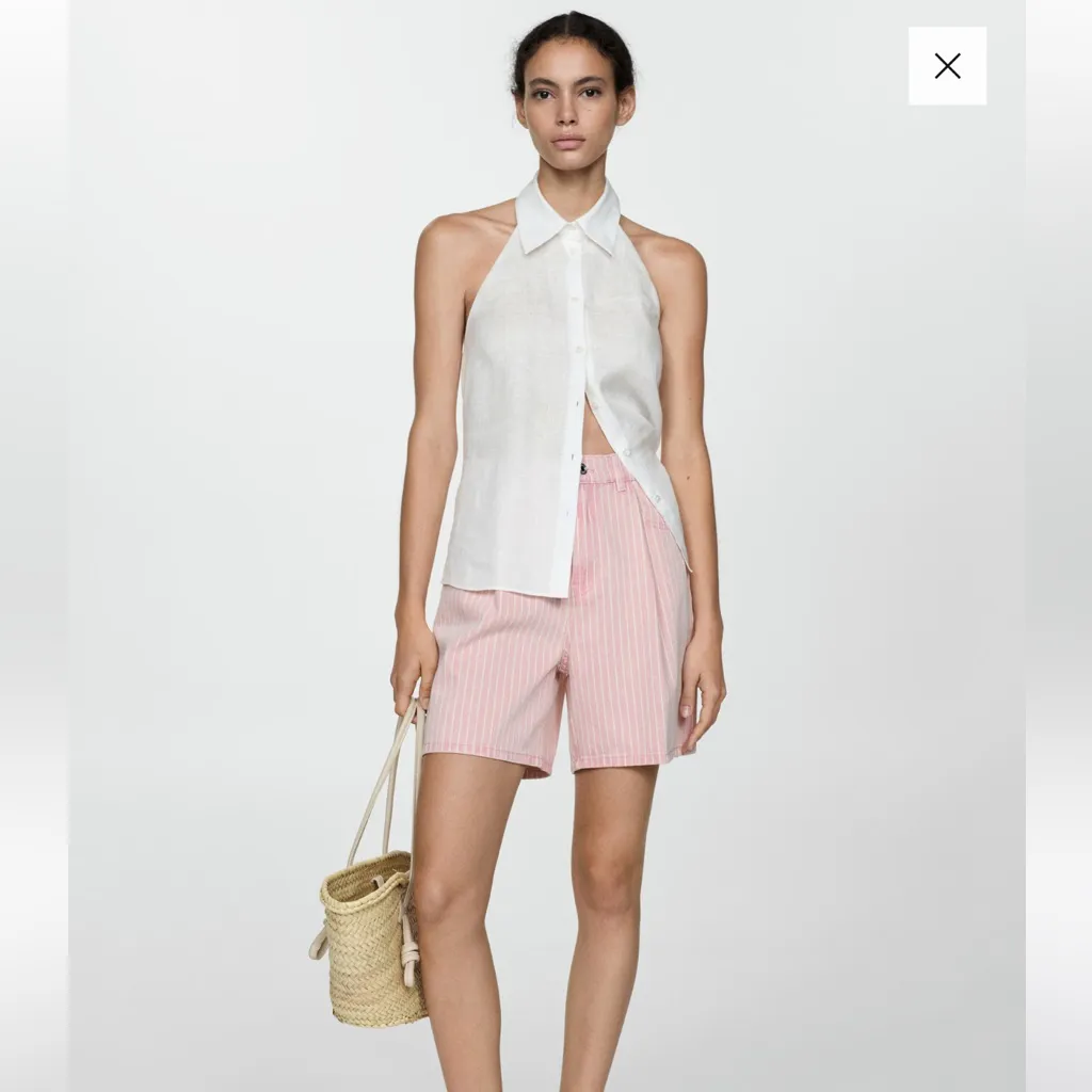 MANGO Striped Denim Shorts Pink - Image 7