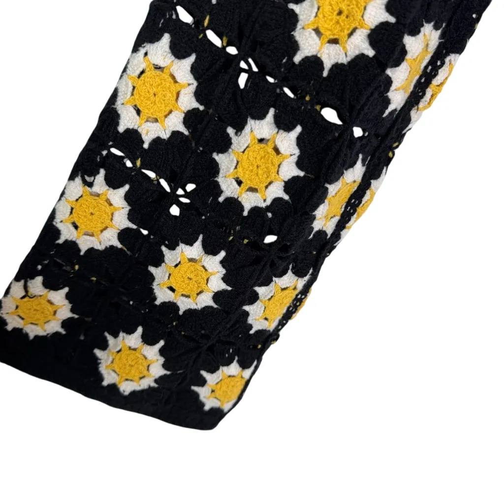 Zara Granny Square Boho Crochet Crop Top Black Size M - Image 7