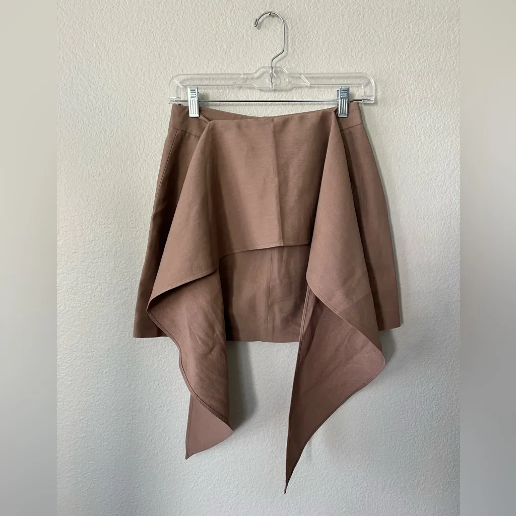 TIBI Removeable Tie Mini Linen Skirt in Camel Tan Women's Size 0 - Image 2