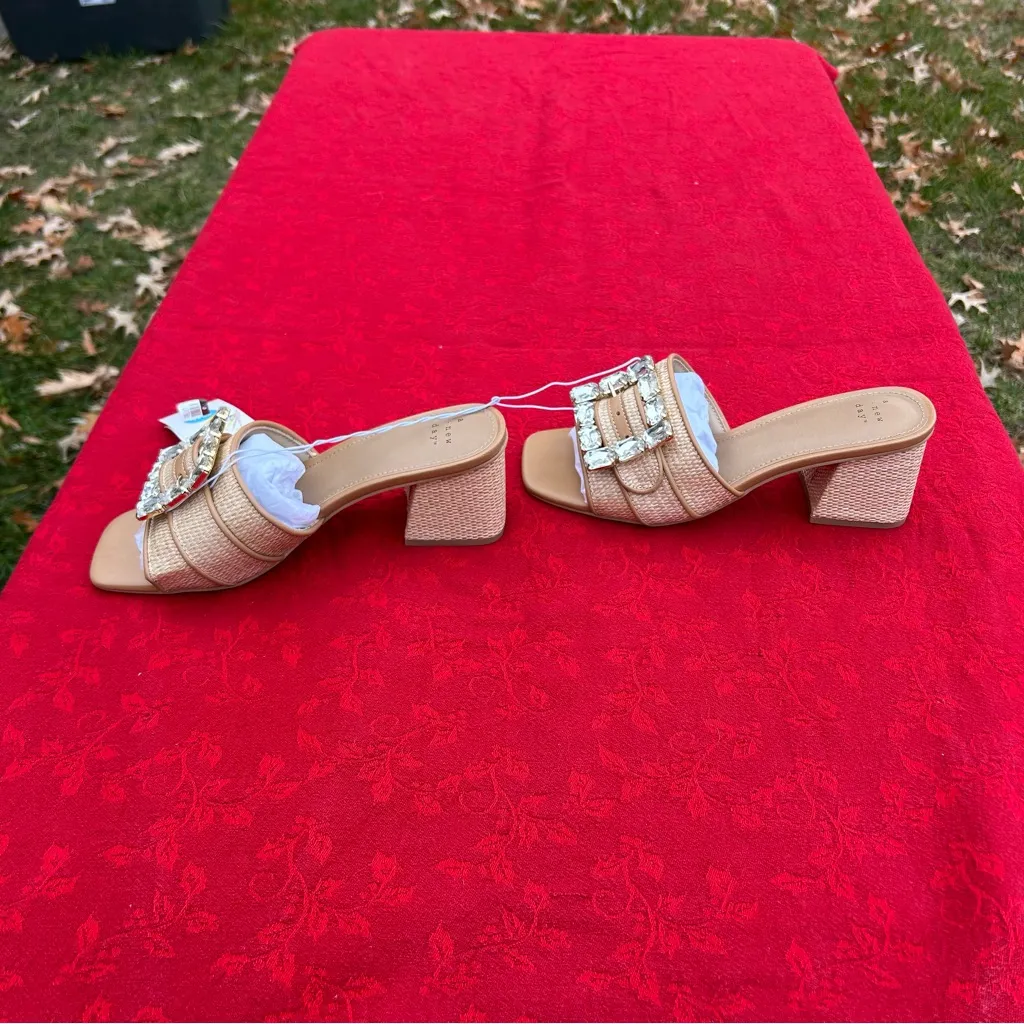 A New Day Size 7.5 Women's Kathleen Raffia Buckle Block Heels -  Beige wedding - Image 3