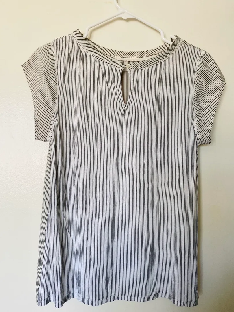 Loft Striped Perforated Lacy Mixed Top - Image 3