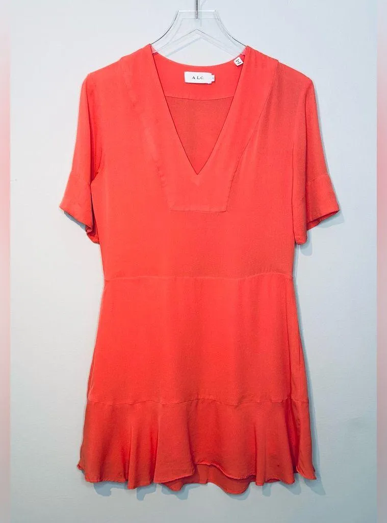 A.L.C. Delaney Salmon Coral Pink Peach Silk Plunge V-Neck Mini Dress Size 0 - Image 13