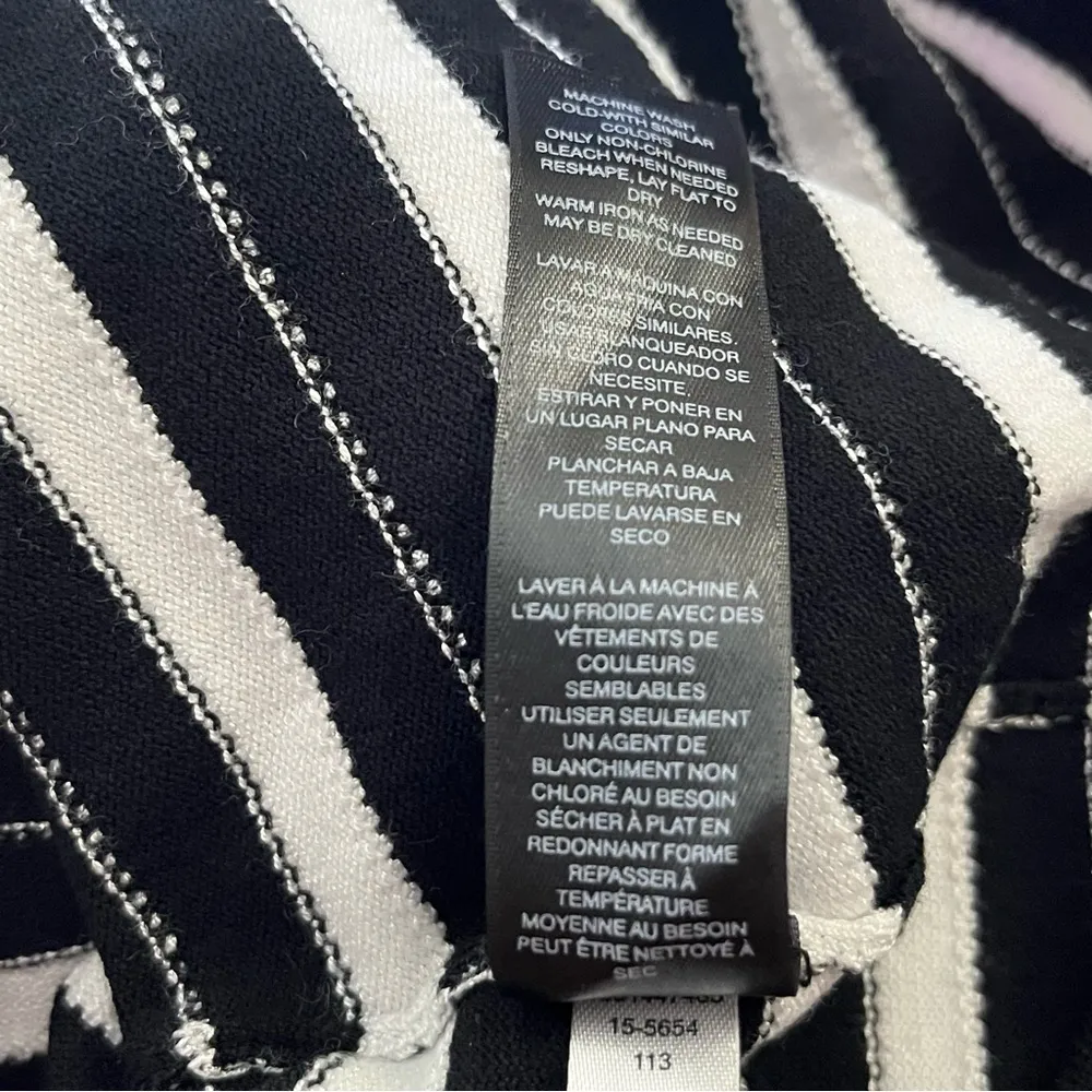 White House Black Market Bodycon Mini Dress Ruched Knit Striped Black White XS - Image 4