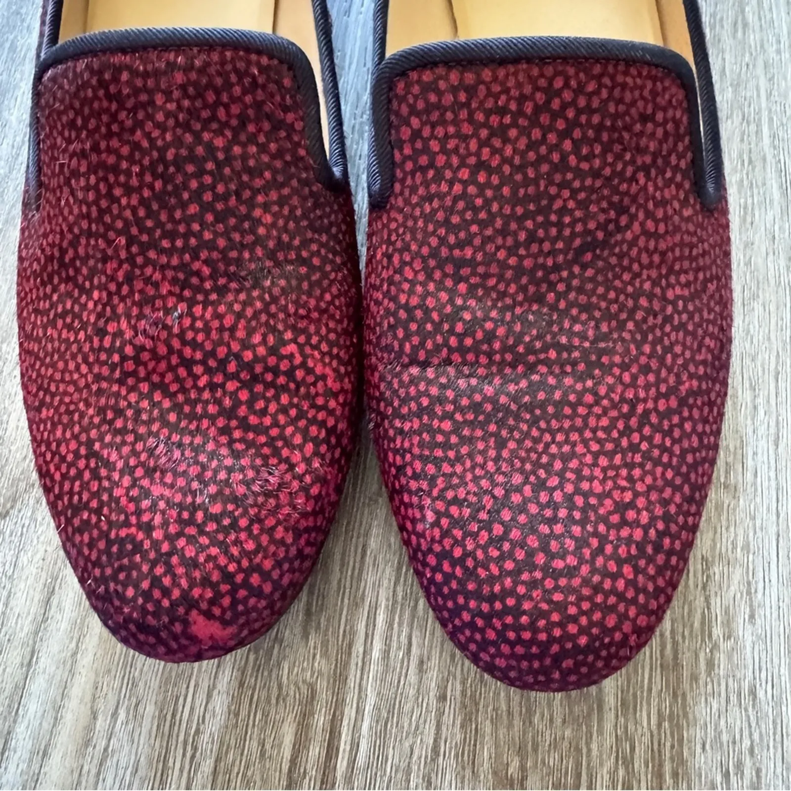 Cole Haan Red Spotted Calf Hair Slip On Loafers Womens 8 Flats Comfortable Shoes - Image 10
