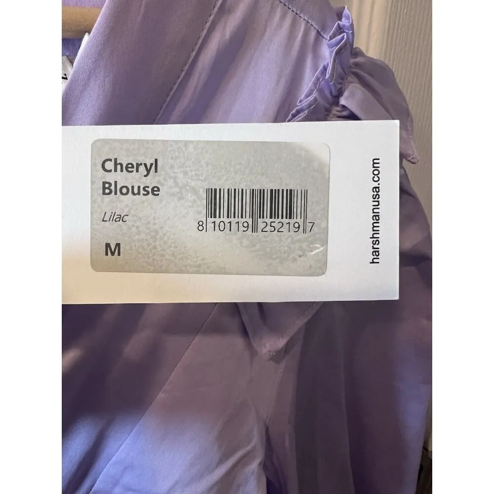 HARSHMAN Lilac Cheryl Blouse Size Medium Cotton V - Image 8