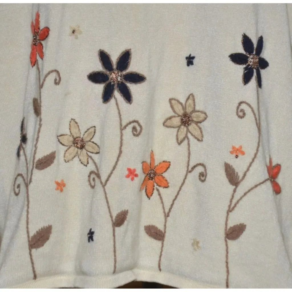 Alfred Dunner Petite Floral Sweater Beaded Embroidered Plus1X V-Neck Granny - Image 3