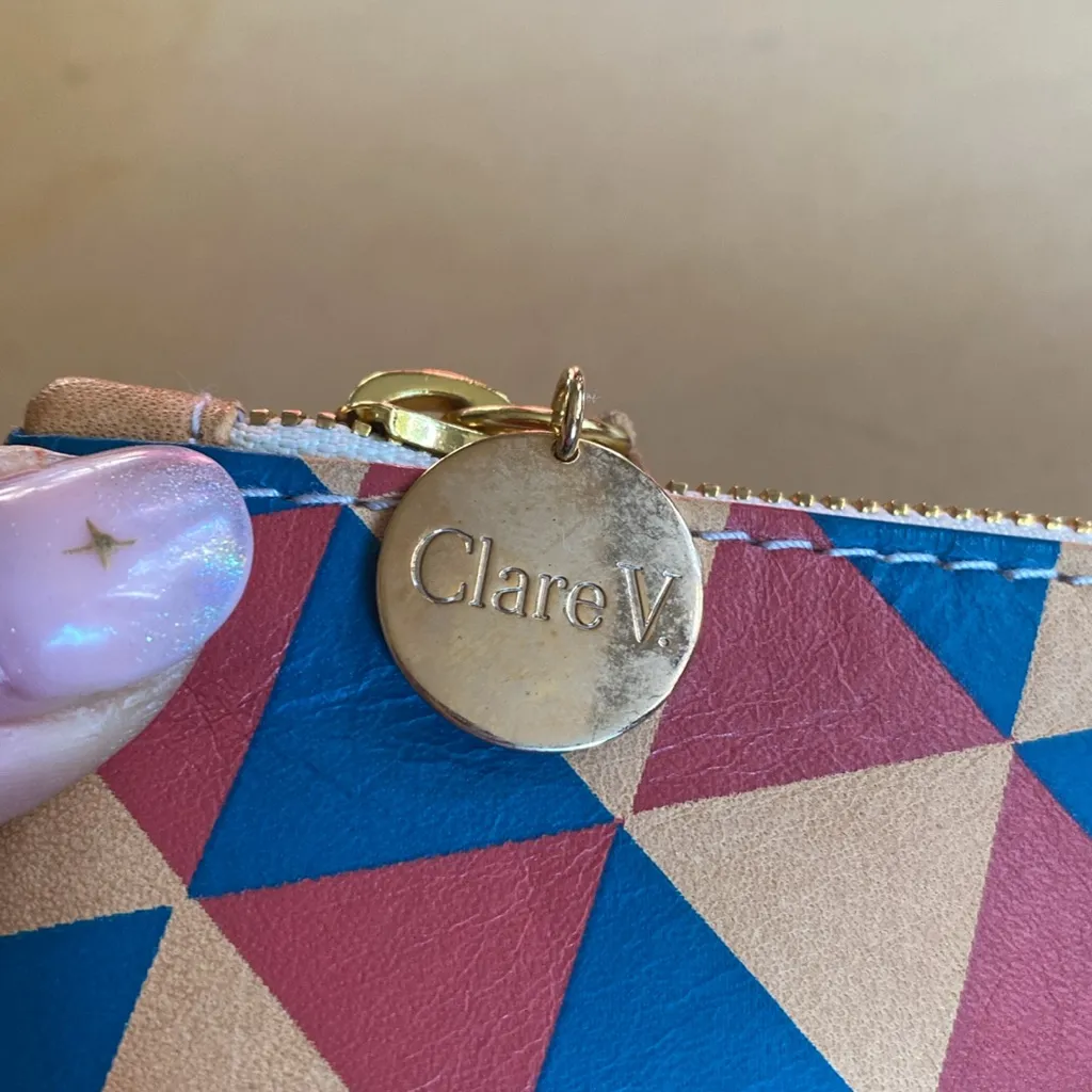Clare V. Leather Clutch/Leather Geometric Pattern “CHARMANT CHARMANT” Red Blue - Image 3