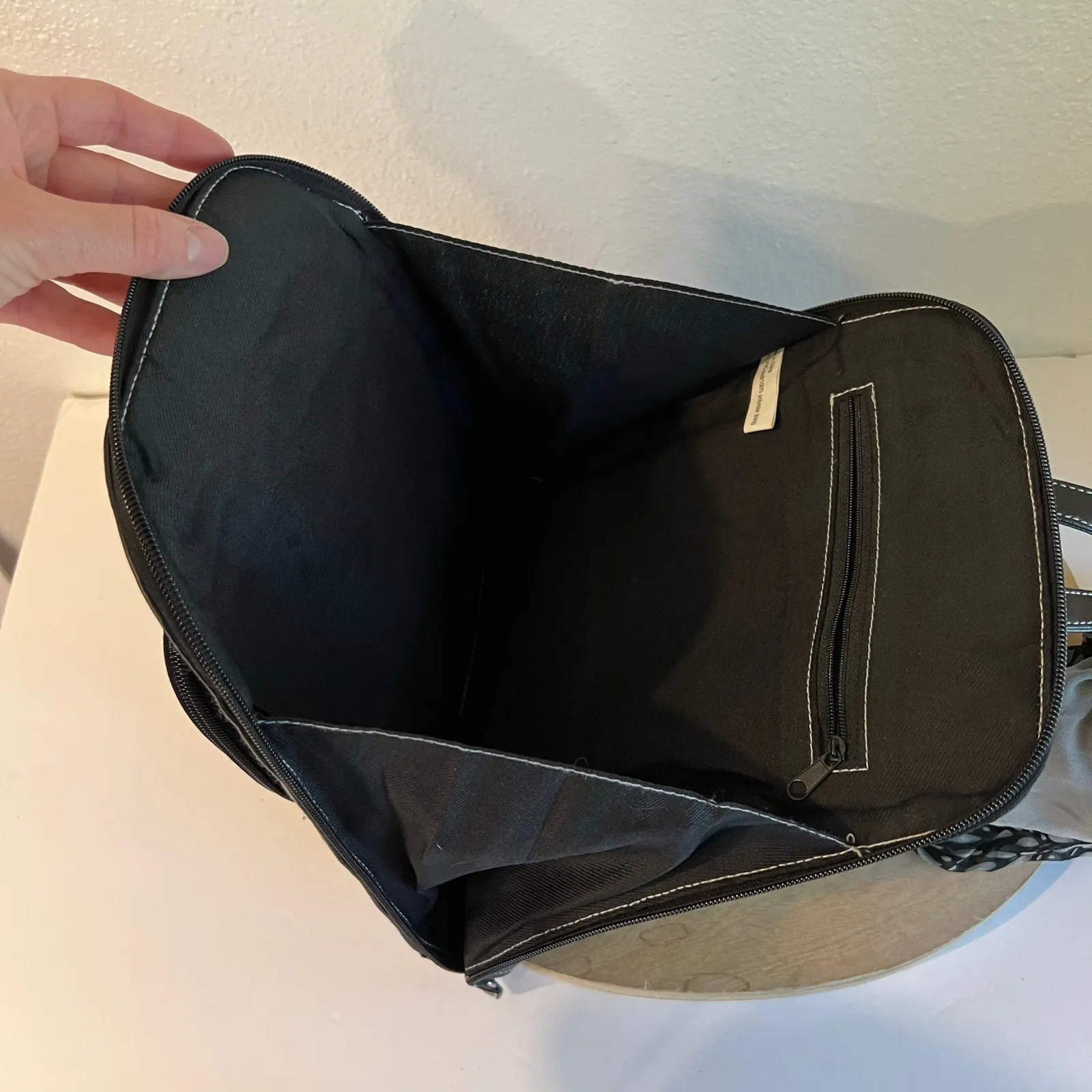 Vintage 90s Black Square PVC Leather Scarf Tie Medium Backpack - Image 3