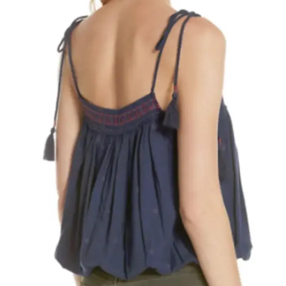 FREE PEOPLE Navy Blue Eternal Love Embroidered Tassel Tank Size Medium NEW! - Image 5