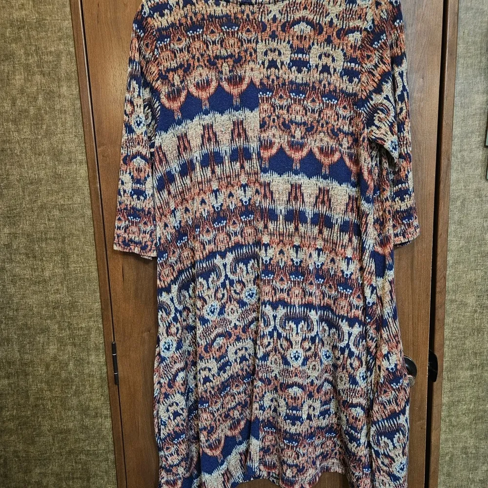 Living Doll Vibrant Knit Tunic with Blue and Brown Accents - Image 3