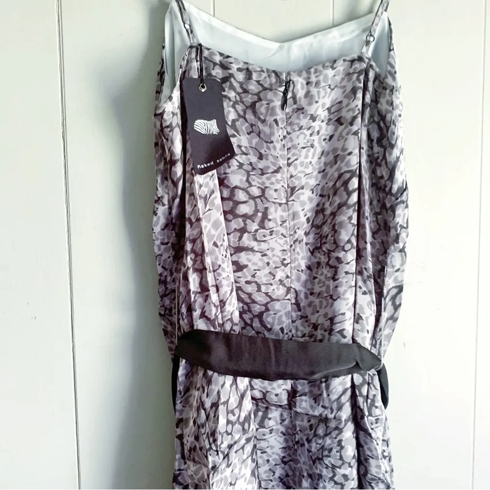 NAKED ZEBRA Satin Tea Mini 90s Slip Dress Animal Print S - Image 4