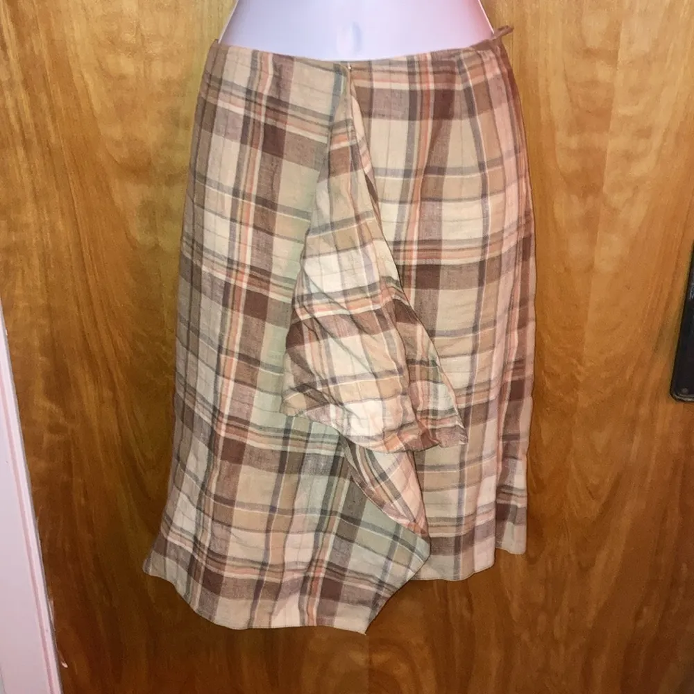 Tan Plaid Linen Ralph Lauren Wrap Around Skirt Vintage - Sz 4/6 - Image 5