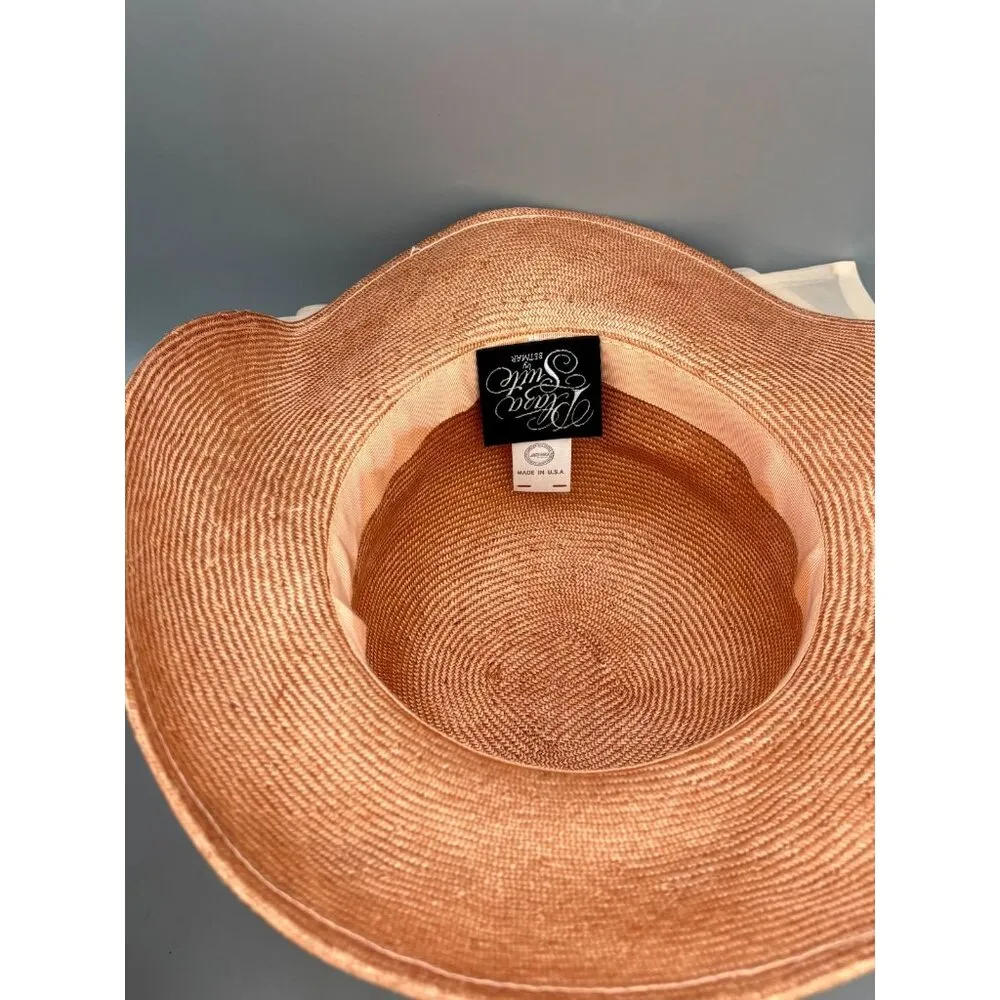 Plaza Suite by Betmar Straw Sun Hat Peach Organza Bow Wide Brim Outdoor 21.75" - Image 6