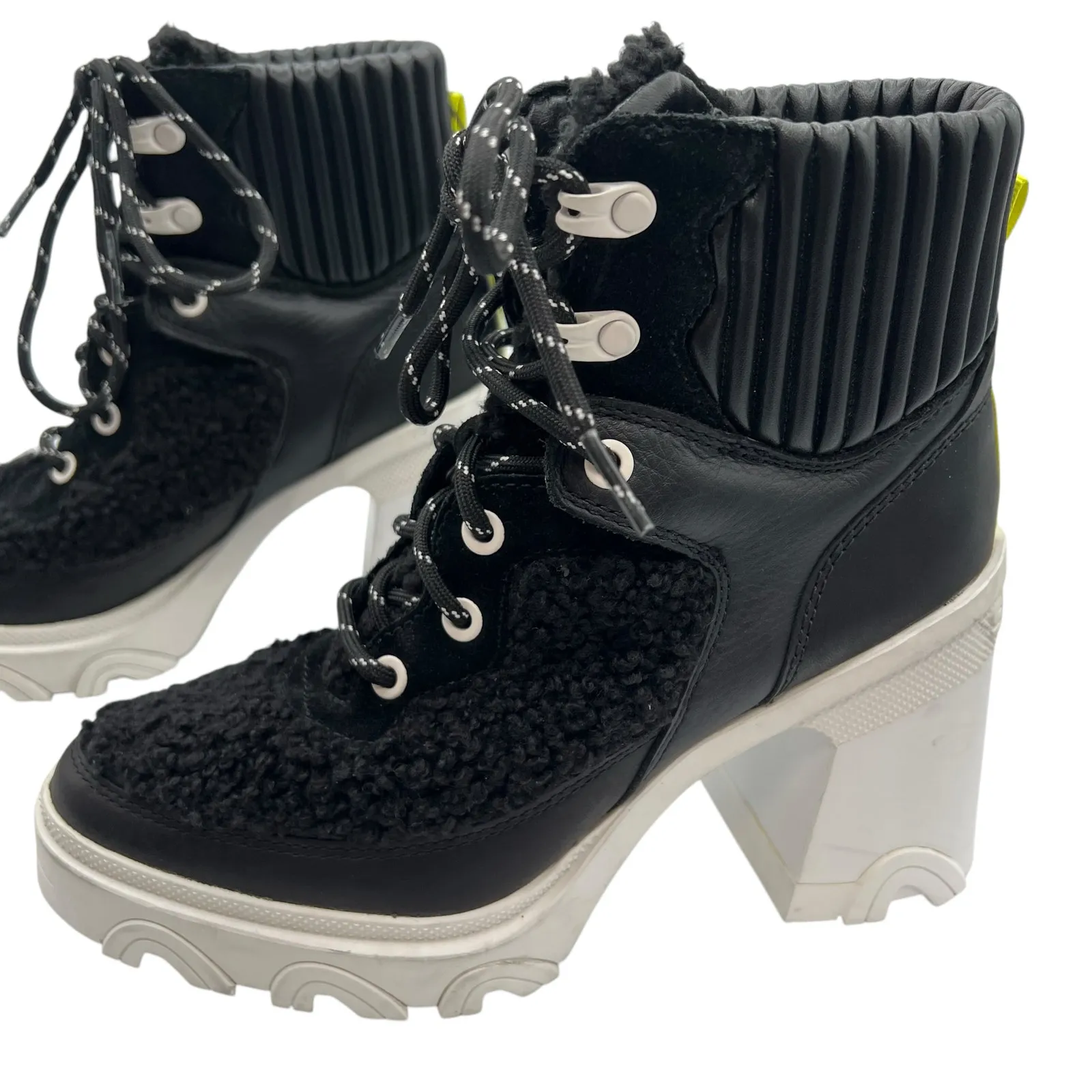 Sorel Womens Size 6.5 Waterproof Brex Heel Boots Black White Lace Up 4" NWT - Image 5