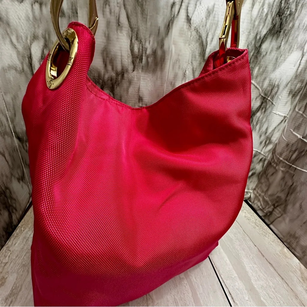 Bold Pink Large Durable Nylon Hobo Tote Bag Single Strap Everyday Multi Pockets - Image 14