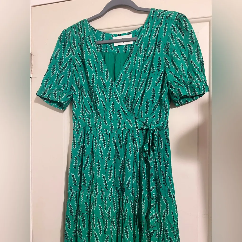 ba&sh Green Corn Wrap Dress 0 US Size 4 Bohemian Resort Floral Maxi Peasant - Image 3