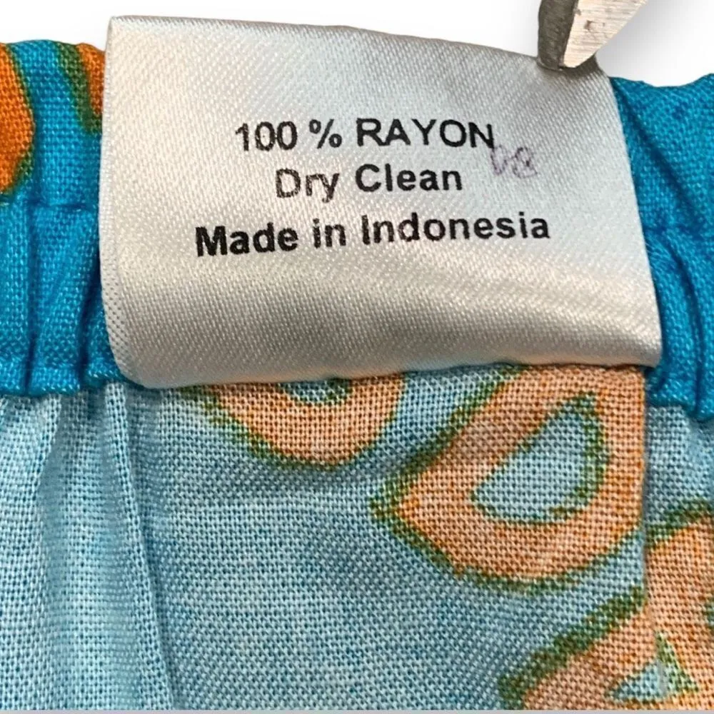 Vintage Island Planet Wrap Skirt Column Blue Yellow Tropical Palm Floral Detail Size M - Image 8