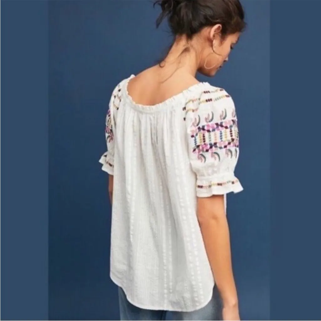 Anthropologie Akemi + Kin Pajaro Button Front Boho Embroidered Stretch Top - Image 5