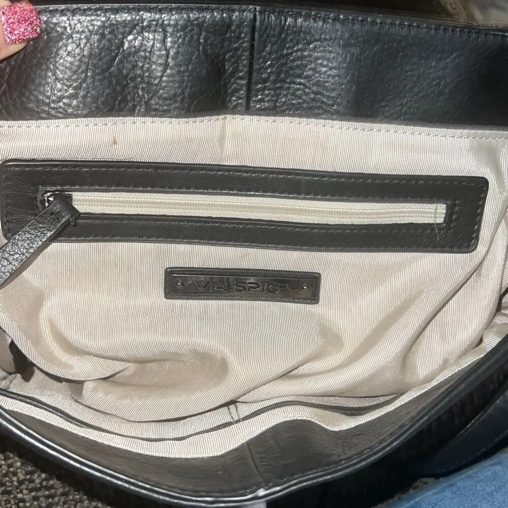 ✨VIA SPIGA "SASHA" BLACK AZTEC LEATHER BAG Messanger✨ Black - Image 5
