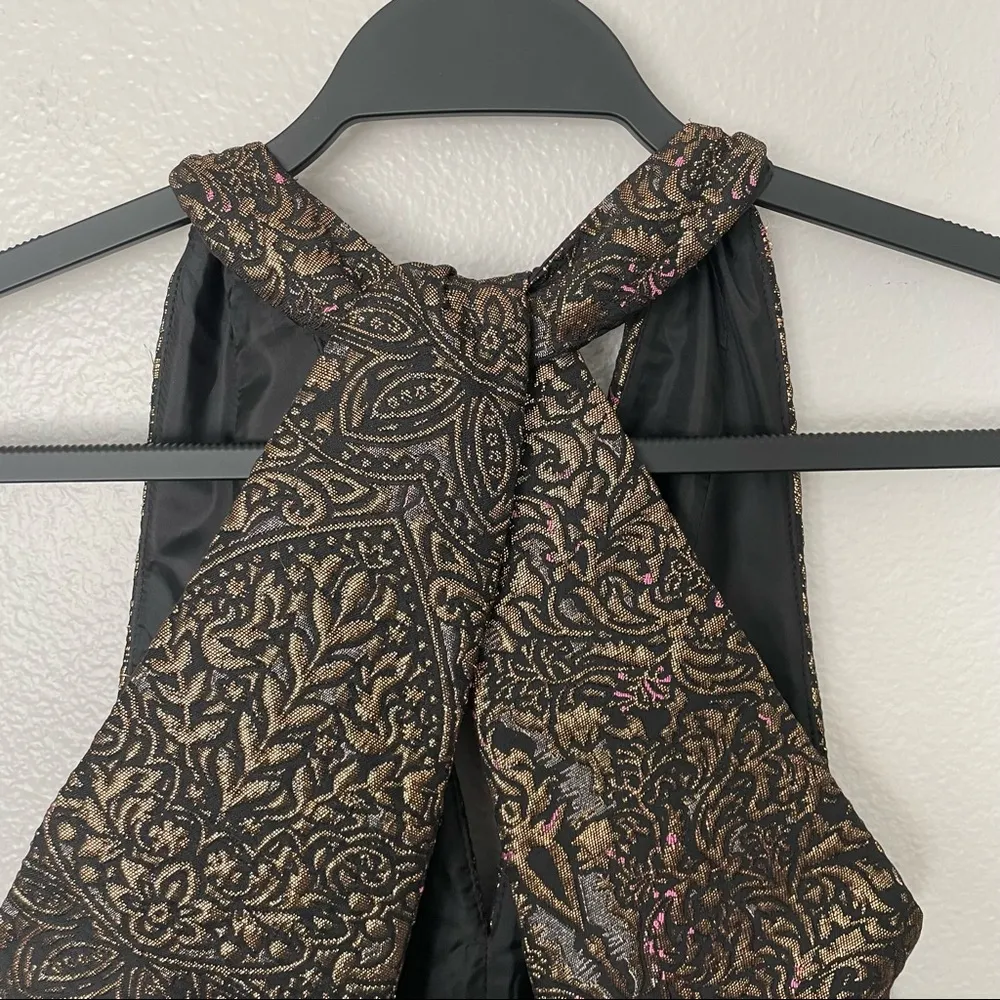 Topshop Jacquard Metallic Gold/Black/Pink Opulent Jacquard Party Dress Size 4 - Image 11