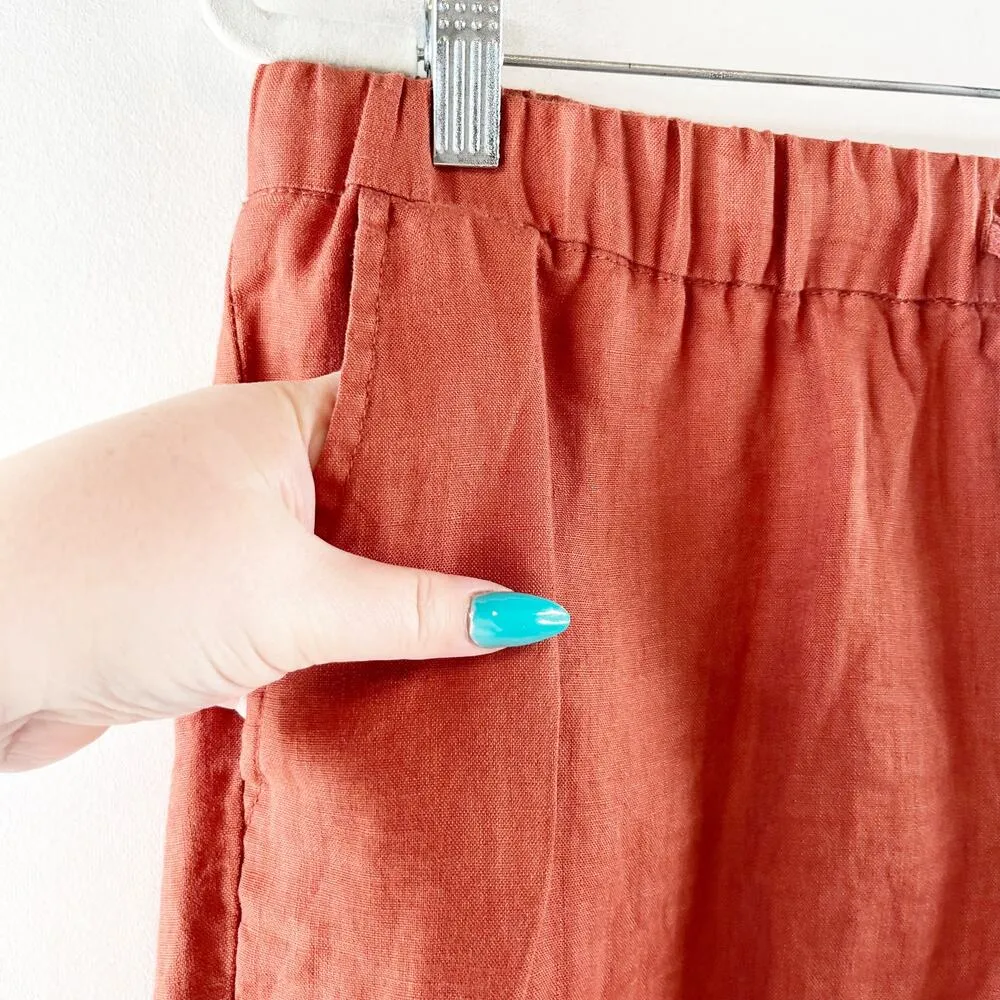 KUT From The Kloth Elastic Waist Terra Cotta 100% Linen Drawcord Shorts Red 14 - Image 8